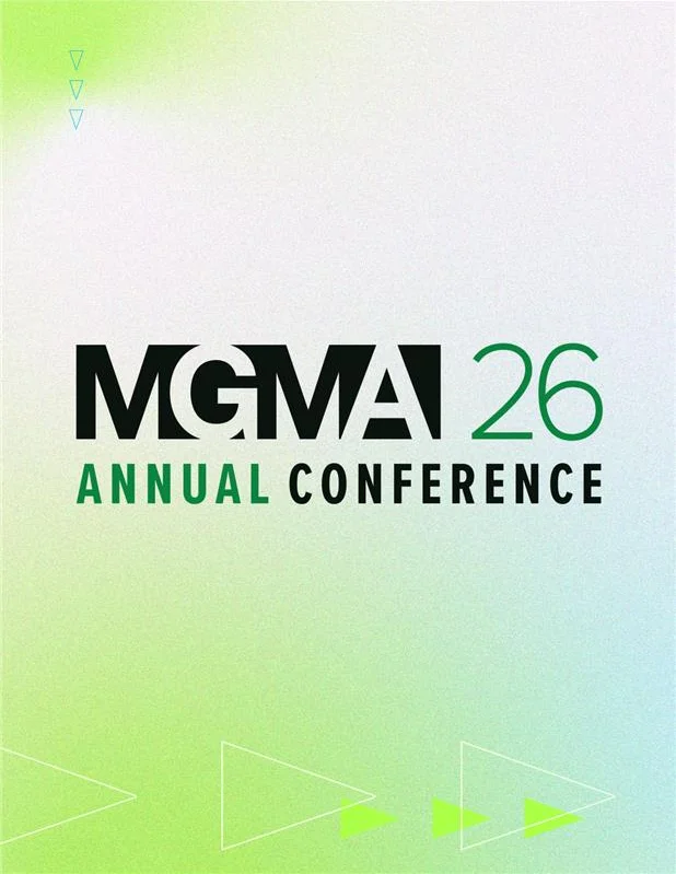 MGMA 26 Annual Conference graphic on a green gradient background
